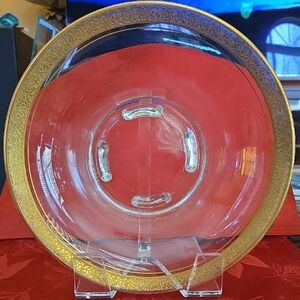Tiffin Vintage Crystal Gold Rimmed Footed Bowl